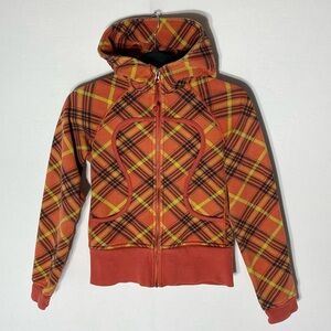 Vintage Lululemon Athletica Orange Yellow Plaid Full Zip Scuba Hoodie 2